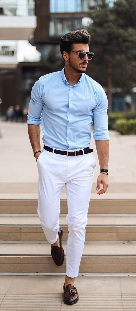Образ белые брюки и белая рубашка