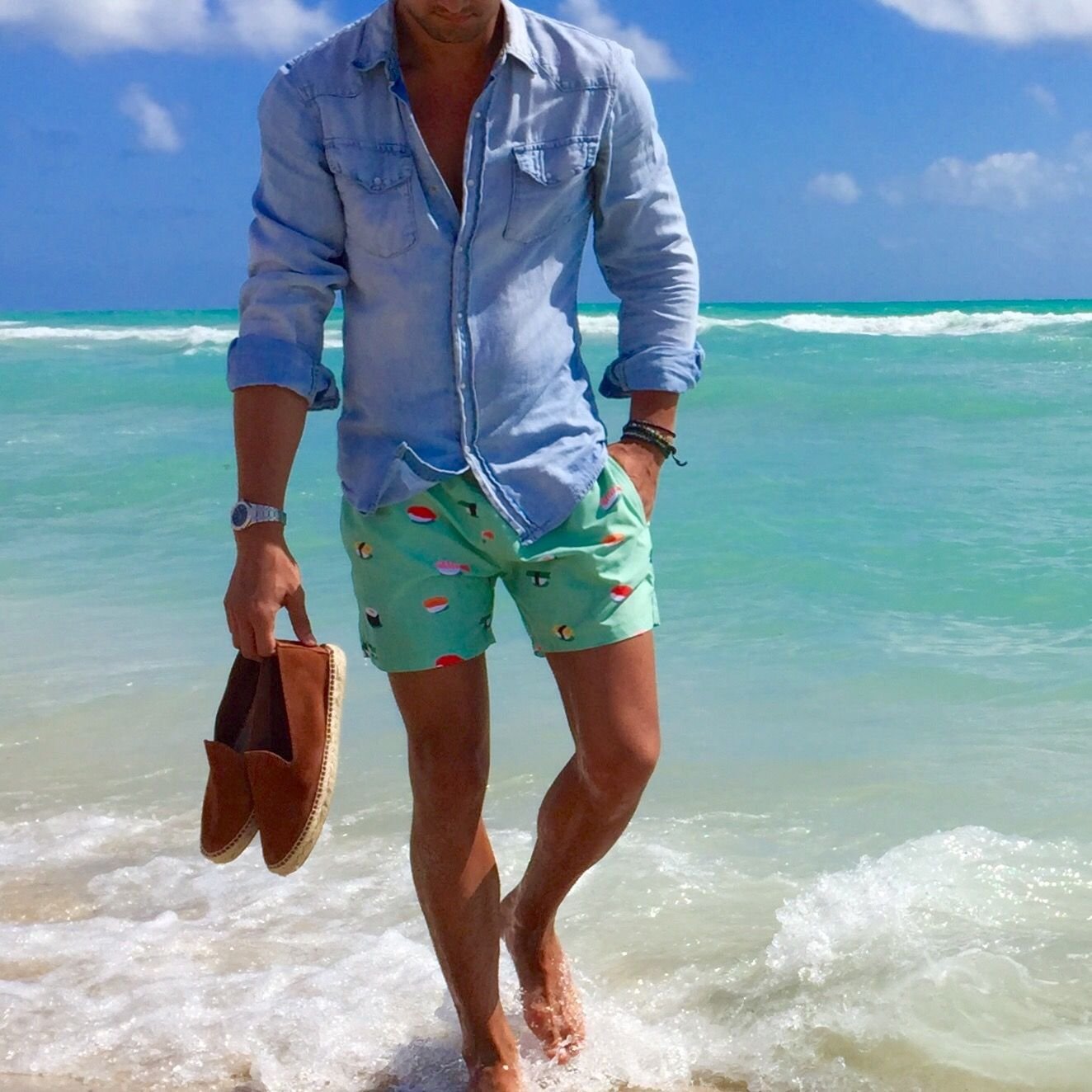 Летняя рубашка и шорты. Мужская летняя одежда. Пляжный образ для мужчин. Стильная летняя одежда для мужчин. Одежда для моря мужская.