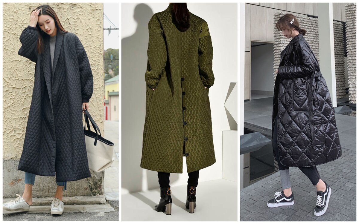 Длинное стеганое пальто женское с чем носить