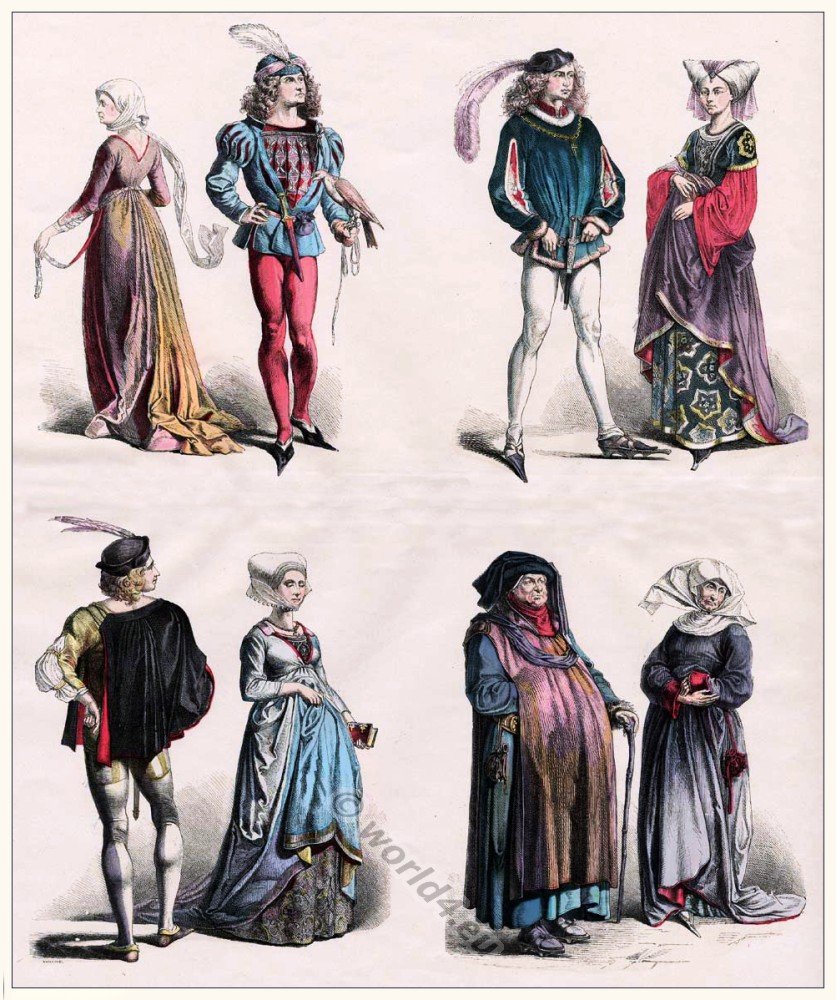 Одежда эпохи средневековья. Мода Бургундии 15 век. Бургундия 15 век костюм. Готический костюм средневековья Горж. Готика стиль в одежде средневековья исторический костюм.