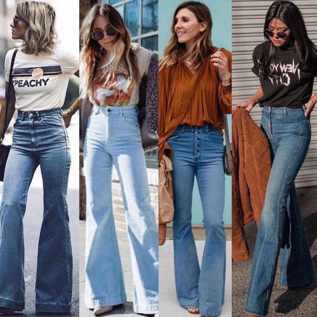 Какие модные джинсы фото. Джинсы клеш 2023 тренд. Джинсы клеш мода. Модные фасоны джинсов. Джинсовые модные штаны клеш.