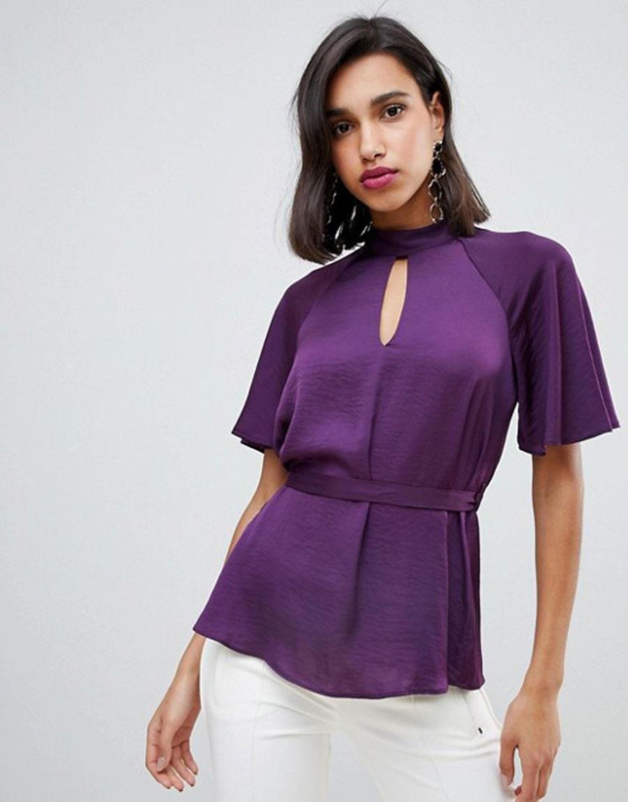 Короткие стильные рукава. Блузка. Стильные блузки. Блуза с коротким рукавом. Фиолетовая блузка.