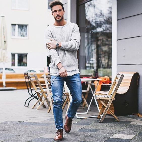 Мужской стиль джинсы и свитер