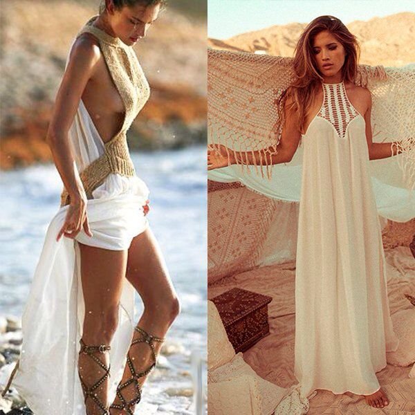 Пляжное белое платье в греческом стиле