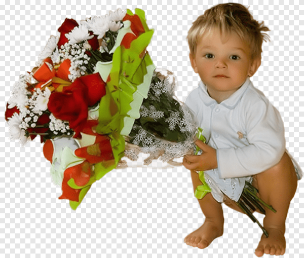 Маленький мальчик с букетом цветов