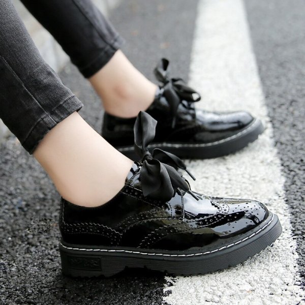 Ботинки кожаные Оксфорд женские на шнурках на платформе