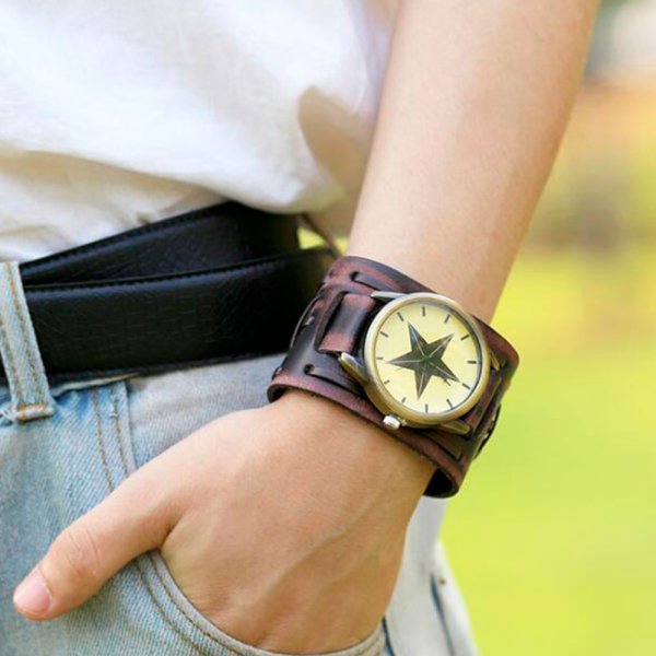 Широкий кожаный браслет для часов