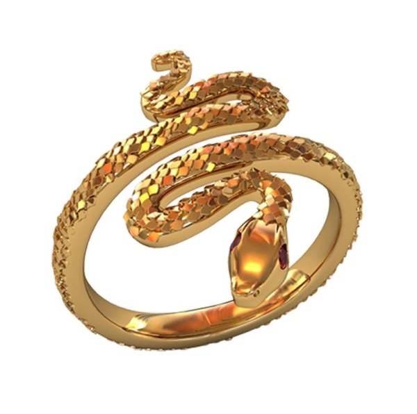 Кольцо змейка, золото 585
