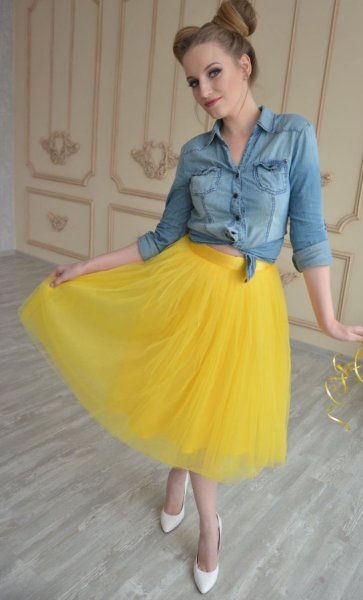 Пышная желтая юбка
