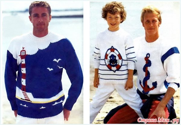 Мужской пуловер в морском стиле спицами