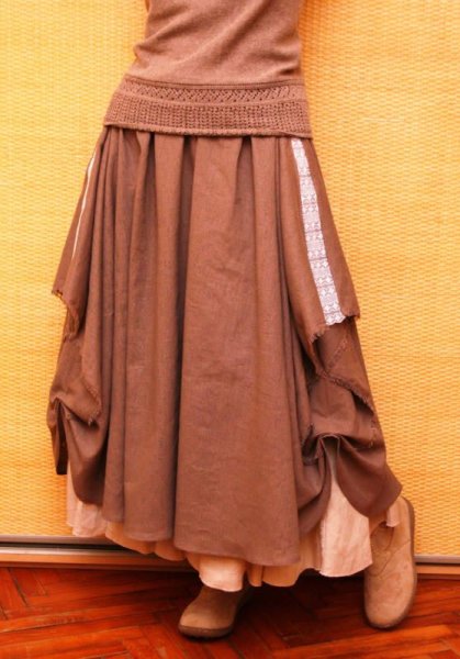 Длинная вельветовая юбка в стиле бохо