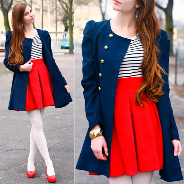 Красная юбка синяя кофта