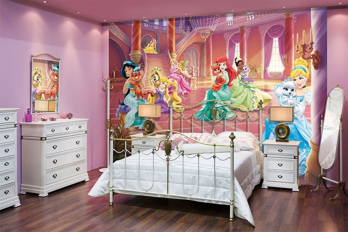 Детская принцесса. Комната с принцессами Диснея. Сказочная комната для девочки. Спальня принцессы для девочки. Фотообои для детской комнаты девочке.