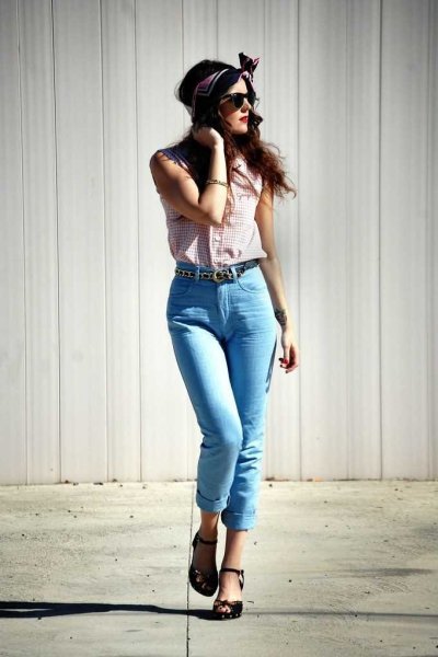 Образы с джинсами с высокой талией