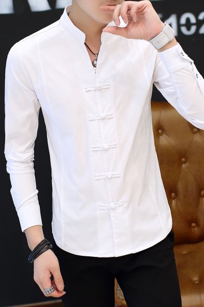 Белая рубашка без воротника мужская