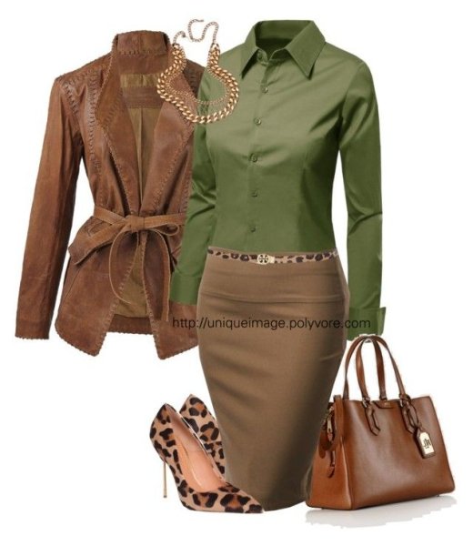 Сочетание зеленого и коричневого в одежде