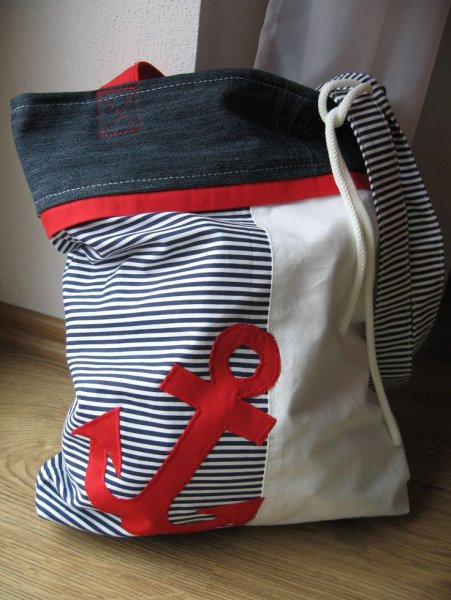 Рюкзачок-торбочка из ткани в морском стиле