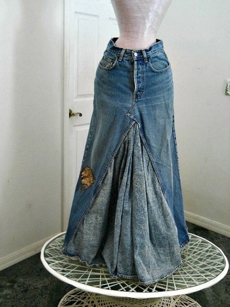 Юбка из старых джинсов в стиле бохо