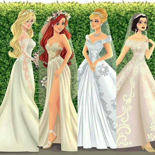 Принцессы Диснея в свадебных платьях