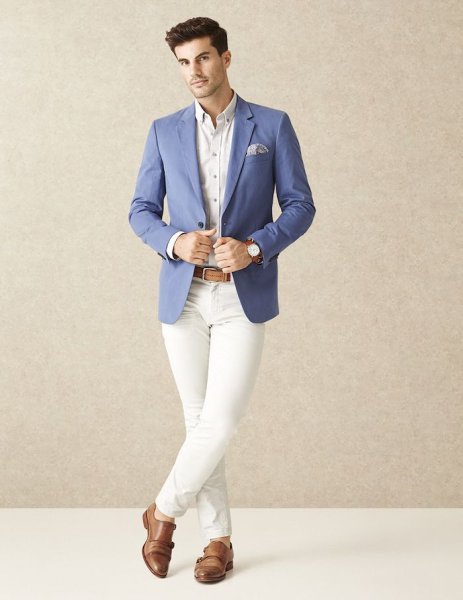 Синий пиджак белые брюки