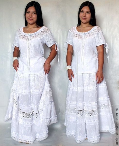 Платье бохо для полных белое из шитья