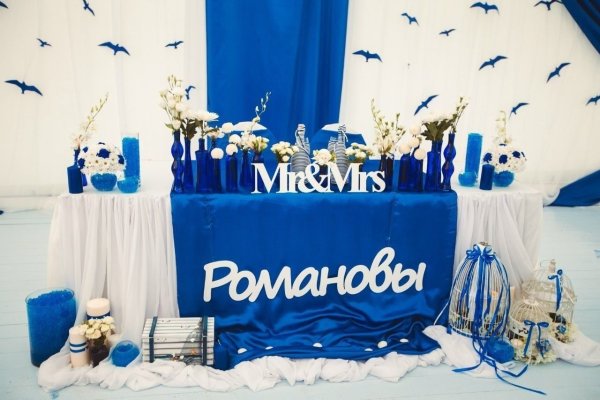 Оформление свадьбы в бело синем цвете