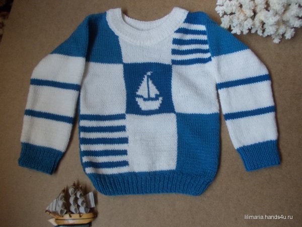Морской свитер для мальчика спицами