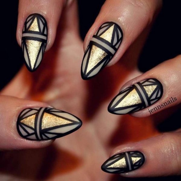 Золото геометрия ногти
