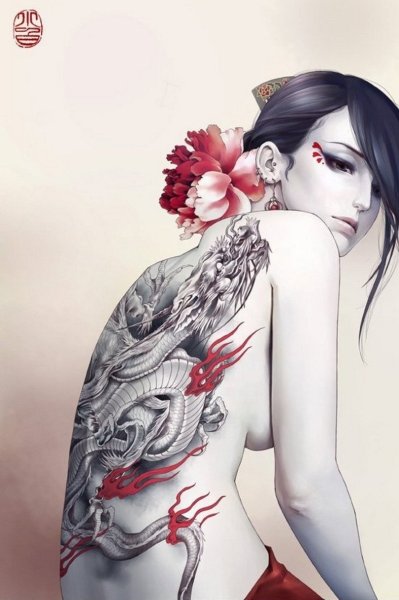 Японские тату на спине женские
