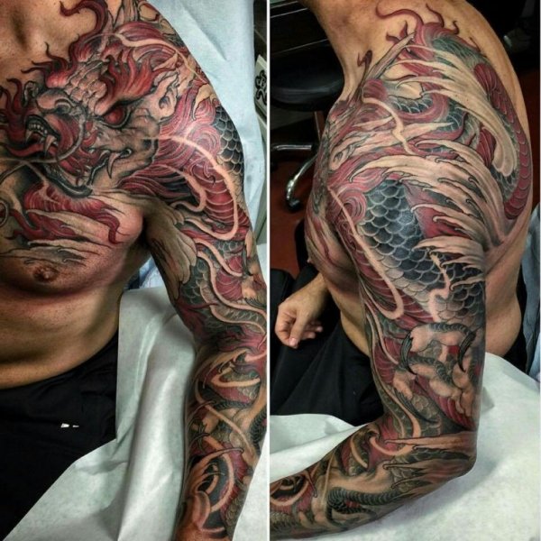 Татуировка дракона на всю руку